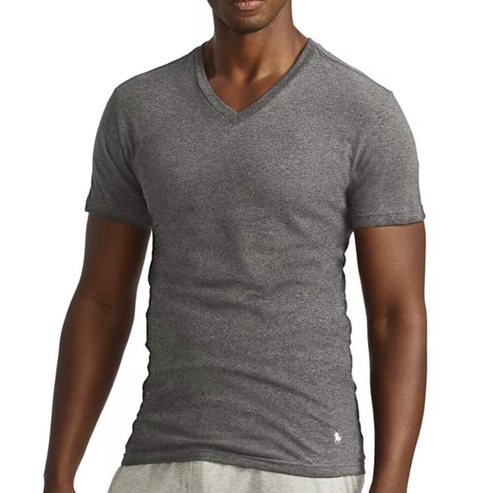 Polo Ralph Lauren Slim Fit V-Neck Cotton Tee in Marled Heather Gray Size XL
